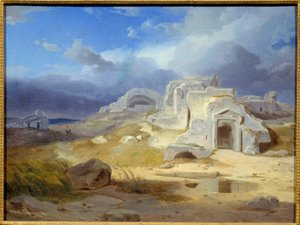 Archimeden hauta Syrakusassa. Carl Rottmannin (1798 - 1850) maalaus Ec. Kaikki.