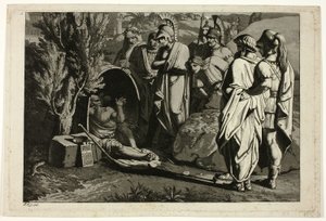 Diogenes kylpyammeessaan Alexanden ja hänen kenraaliensa kanssa