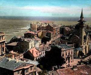 Romania, Constantan kaupunki, yksi Mustanmeren suurimmista satamista. Näkymä Suurelle Mahmudiye-moskeijalle, kuvan päivämäärä: noin 1920. Carl Simonin arkisto tekijältä Carl Simon