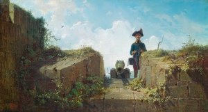 Neulomisen etuvartio. Noin 1860 tekijältä Carl Spitzweg