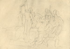 Die Kunstauktion, 1800-luvun puoliväli, loppu, n. 1924. tekijältä Carl Spitzweg