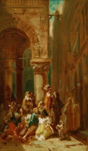 Matkustavat ihmiset: näyttelijät Loggia dei Lanzi -teatterissa Floissa tekijältä Carl Spitzweg