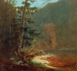 Felsenschlucht mit Bachlauf in der Nähe von Lenggries tekijältä Carl Spitzweg
