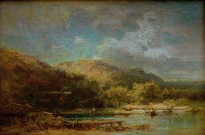 Hütte am See mit Figuren tekijältä Carl Spitzweg