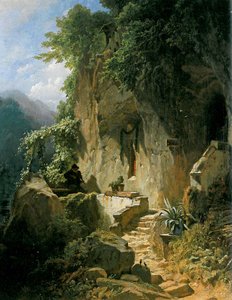 Musizierender Einsiedler tai seineri Felsenklause tekijältä Carl Spitzweg