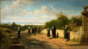 Spazierengehendes Mädchenpensionat tekijältä Carl Spitzweg