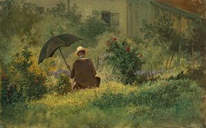 Taidemaalari puutarhassa, n. 1860 (öljy kankaalle) tekijältä Carl Spitzweg