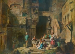 Pesijat kaivolla. Noin 1882 tekijältä Carl Spitzweg
