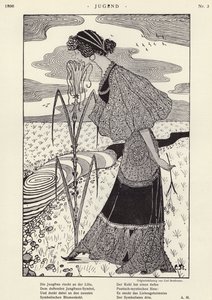 Nainen haistaa kukkaa (litho)