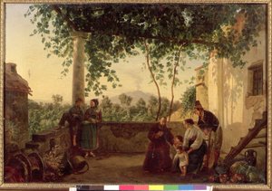 Napolin lähellä sijaitsevan talon terassi näköalalla Vesuvius-vuorelle, 1833
