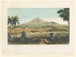 Volcano Sumbing Javalla Gunong Sumbing (otsikko esineessä) Atlas toimii Java (sarjan otsikko objektissa) Yksitoista maalauksellista näkymää sisältävä laattojen atlas, teokseen kuuluva Jaava, sen muoto, kasvillisuus ja sisärakenne (sarjan nimi