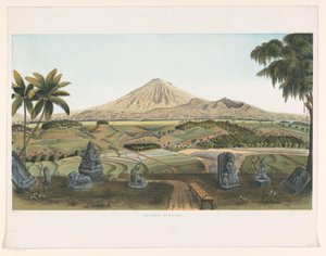 Volcano Sumbing Javalla Gunong Sumbing (otsikko esineessä) Atlas toimii Java (sarjan otsikko objektissa) Yksitoista maalauksellista näkymää sisältävä levykartas, joka kuuluu teokseen Java, sen ulkonäkö, kasvillisuus ja sisäinen rakenne (sarjan nimi