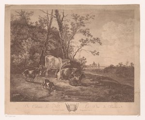 Maisema karjan kanssa Paturage Hollandois (otsikko esineessä) tekijältä Carl Wilhelm Weisbrod