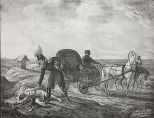Keisari Aleksanteri I auttaa apua tarvitsevaa henkilöä, 1820. tekijältä Carl von Hampeln