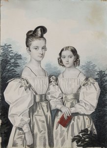 Muotokuva sisaruksista Anna Petrovna 1822-1905 ja Elena Petrovna 1824-1860 Ushakov, 1830-luku.