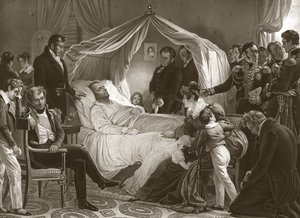 Napoleon kuolinvuoteella, 5. toukokuuta 1821, pub. kaiverrus.