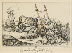 Arkielämän kohtauksia, teitä ja polkuja: Road to Market, 1819. tekijältä Carle Vernet