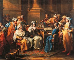 Grand Turk konsertoi rakastajatarlleen, kirjoittanut Carle van Loo (1705-1765), öljy kankaalle, 72,5 x 91 cm, Ranska tekijältä Carle van Loo