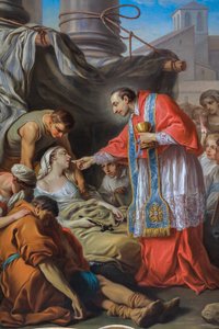 Pyhä Kaarle Borromeo antamassa ehtoollisen ruttoon sairastuneelle tekijältä Carle van Loo