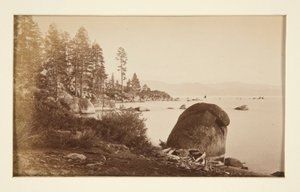 Neljä rautatiekohtausta ja neljä näkymää Tahoe-järvelle: Tahoe-järvi Artist Pointista tekijältä Carleton E. Watkins