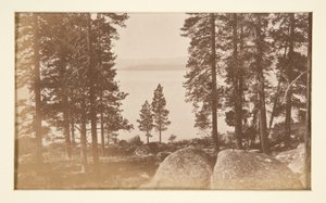 Neljä rautatiekohtausta ja neljä näkymää Tahoe-järvelle: Lake Tahoe Warm Springsistä tekijältä Carleton E. Watkins