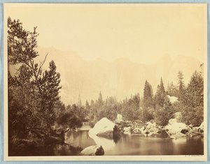 Näkymä Merced-joelle, Yosemite tekijältä Carleton E. Watkins