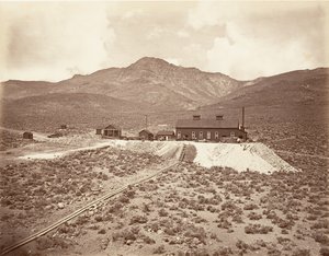 Sutro-tunnelin rakennukset, 1875, painettu n. 1876. tekijältä Carleton Emmons Watkins