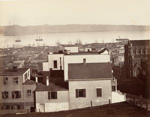 San Francisco, Kalifornia ja Powell Streets, 1864, painettu n. 1876. tekijältä Carleton Emmons Watkins