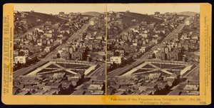 Panoraama San Franciscosta Telegraph Hilliltä, Washingtonin aukio tekijältä Carleton Watkins