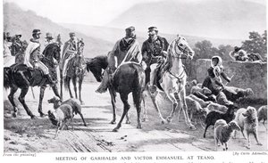 Garibaldin ja Victor Emmanuelin tapaaminen Teanossa, kuvitus teoksesta "Hutchinson