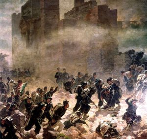 Rikkomus Pia-portissa Roomassa Risorgimenton aikaan (Italian yhdistäminen) 1870 (öljy kankaalle)