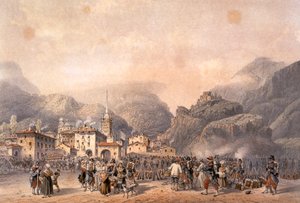 Ranskan leiri Susassa vuonna 1859, kirjoittanut Carlo Bossoli (1815-1884), kaiverrus. Toinen vapaussota, Italia 1800-luku. tekijältä Carlo Bossoli