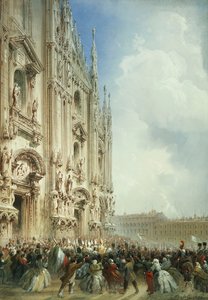 Sota Italiassa: Keisari Napoleon III:n ja Sardinian kuninkaan saapuminen Milanon tuomiokirkolle, 1859