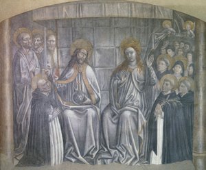 Kristus antaa maailman Pyhälle Dominikukselle Neitsyt Marian läsnäollessa, Carlo Braccescon fresko