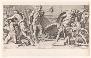 Phineus ja hänen seuraajansa muuttuivat kiveksi Maalauksia Palazzo Farnesessa Roomassa (sarjan nimi) Galeria nel Palazzo Farnese in Roma (sarjan nimi) tekijältä Carlo Cesio