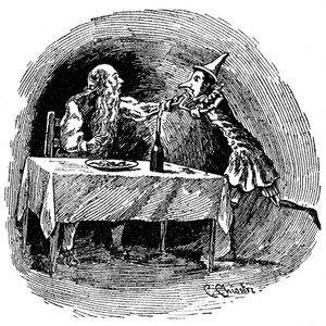 Ilustração de Pinóquio de Carlo Chiostri (1863-1939), um dos primeiros ilustradores italianos da obra de Collodi. O boneco de madeira encontra seu pai Gepetto na barriga do tubarão que os engoliu.finlandês