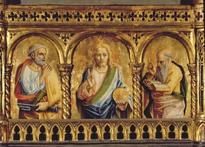 Kristus Pietarin ja Paavalin kanssa, yksityiskohta SantEmidion polyptyykistä, tempera paneelille, yksityiskohta 76636:sta. tekijältä Carlo Crivelli