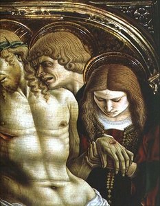 Kuolleen Kristuksen valitus, yksityiskohta Pyhästä Johannes Evankelistasta ja Maria Magdaleenasta, Sant