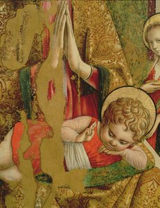 Madonna ja lapsi, yksityiskohta Kristuslapsesta, Valle Castellamon toisen triptyykin keskimmäisestä taulusta, tempera paneelille, yksityiskohta 76632:sta. tekijältä Carlo Crivelli