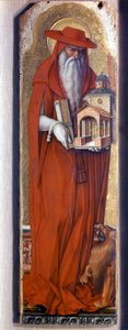Pyhä Hieronymus yllään piispan puku (lakkinen). Carlo Crivellin Predelle Demidoff (1430/35 - 1494). 1476. tekijältä Carlo Crivelli