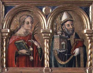 St. Agatha ja St. Augustine (predella-paneeli) (yksityiskohta numerosta 57606) tekijältä Carlo Crivelli