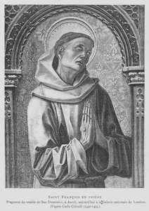 Pyhä Franciscus Assisilainen rukoilee (litho) tekijältä Carlo Crivelli