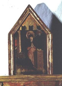 Annunciation, yksityiskohta San Silvestron polyptyykistä tekijältä Carlo Crivelli