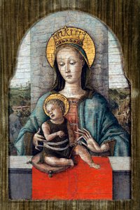 Neitsyt ja lapsi par Crivelli, Carlo (n. 1435-n. 1495). Tempera paneelissa, koko: 28x18, n. 1455, Cini Foundation, Venetsia tekijältä Carlo Crivelli