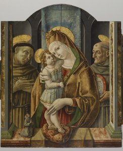 Neitsyt ja lapsi pyhimysten ja lahjoittajan kanssa, noin 1490 (tempera ja lehtikulta paneelille). tekijältä Carlo Crivelli