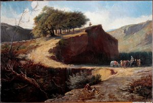 Metsästäjät italialaisessa maisemassa (öljy kankaalle tekijältä Carlo Felice Biscarra