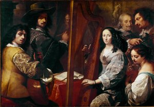 Taiteilijan perhe Carlo Francesco Nuvolonen maalaus (n. 1609-1662) 1600-luvun su. 126x180 cm Milano, Pinacoteca di Brera, Italia