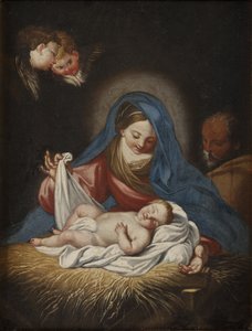 Syntymä - Syntymä, kirjoittanut Maratta (Maratti), Charles (1625-1713). Öljy kankaalle. Mitat: 28 x 21 cm. Tukholman kansallismuseo