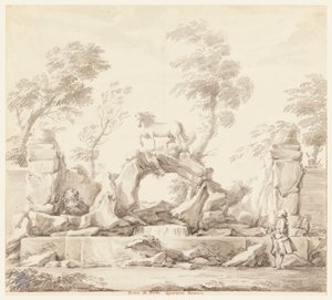 Suunnittelu suihkulähteelle Pegasuksen kanssa, Villa Albaniin, Roomaan tekijältä Carlo Marchionni