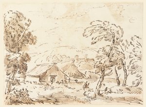 Piirustus, Talonpojan asunto ja linna vuoristoisessa maalaismaisemassa, 1762-1786 tekijältä Carlo Marchionni